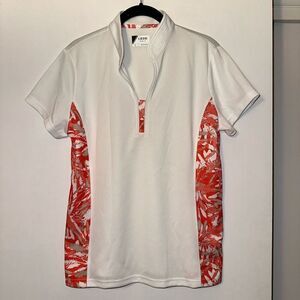 Izod Women’s White Coral Tropical Floral Golf Polo Shirt Size Large